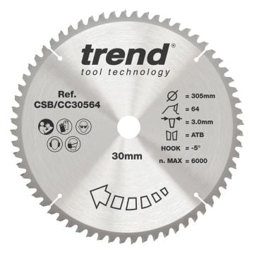 Trend CSB/CC30564 Wood Mitre Saw Blade 305mm x 30mm x 64T