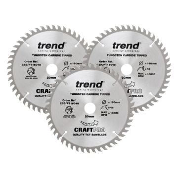 Trend CSB/PT160/3PK Laminate/HPL Circular Saw Blade 160mm x 20mm x 48T Triple Pack x3 Pcs