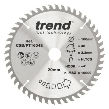 Trend CSB/PT16048 Laminate/HPL Circular Saw Blade 160mm x 20mm x 48T