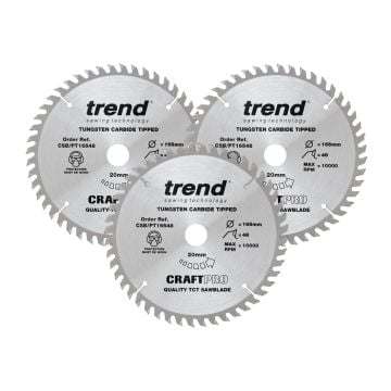 Trend CSB/PT165/3PK Laminate / HPL Circular Saw Blade 165mm x 20mm x 48T Triple Pack x3 Pcs