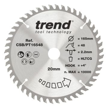 Trend CSB/PT16548 Laminate/HPL Circular Saw Blade 165mm x 20mm x 48T