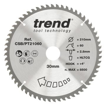 Trend CSB/PT21060 Laminate/HPL Circular Saw Blade 210mm x 30mm x 60T