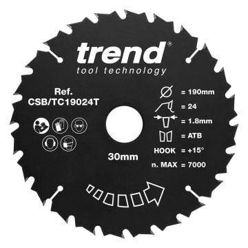 Trend CSB/TC19024T Wood Cordless Circular Saw Blade 190mm x 30mm x 24T