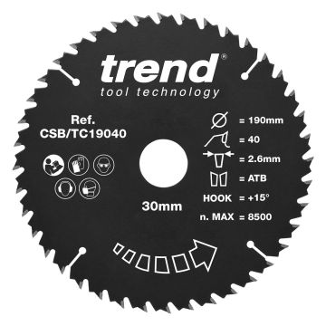 Trend CSB/TC19040 Wood Circular Saw Blade 190mm x 30mm x 40T