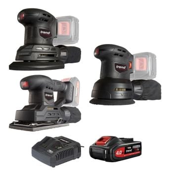 Trend DEAL/T18S/AA 18v TXLI Sanding Set Inc 1/3 Sheet Sander, Detail Sander, Orbit Sander & 1x 4.0Ah Batt