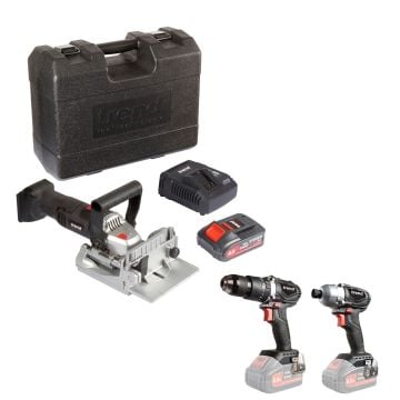 Trend DEAL/T18S/B 18v TXLI Set Inc Biscuit Jointer, Combi Drill & Impact Driver & 1x 4.0Ah Batt