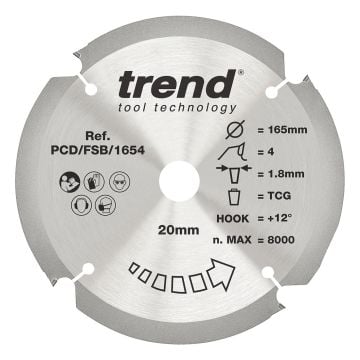 Trend PCD/FSB/1654 PCD Fibre Cement Circular Saw Blade 165mm x 20mm x 4T