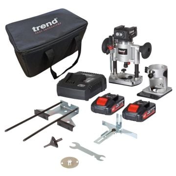 Trend T18S/R14P2 18v TXLI 1/4" Brushless Cordless Router Inc 2x 4.0Ah Batts