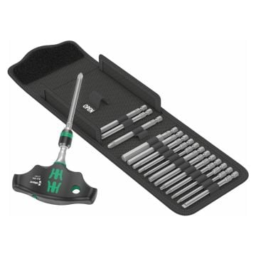Wera Kraftform Kompakt 400 RA Set 1 Inc 416 RA T-Handle Bitholding Screwdriver x17 Pcs 05023471001