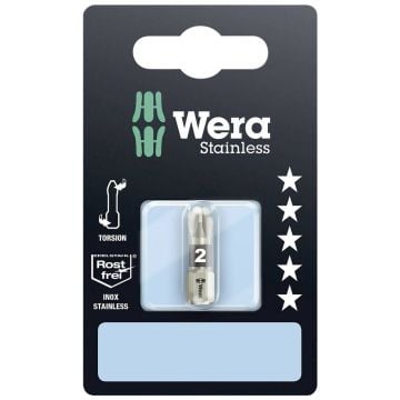 Wera 3855/1 TS Pozidriv PZ 2 Torsion Stainless Steel Insert Bit 25mm 073614
