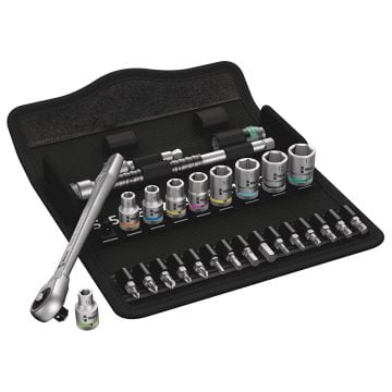 Wera 8100 SA 7 Zyklop 1/4" Metric Metal Push Ratchet / Socket / Bit Set x28 Pcs 05004017001