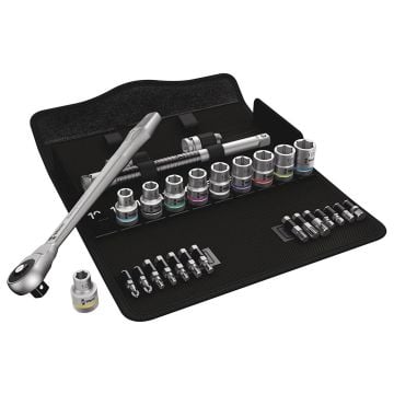 Wera 8100 SC 7 Zyklop 1/2" Metal Metric Push Ratchet / Socket / Bit Set x28 Pcs 05004077001