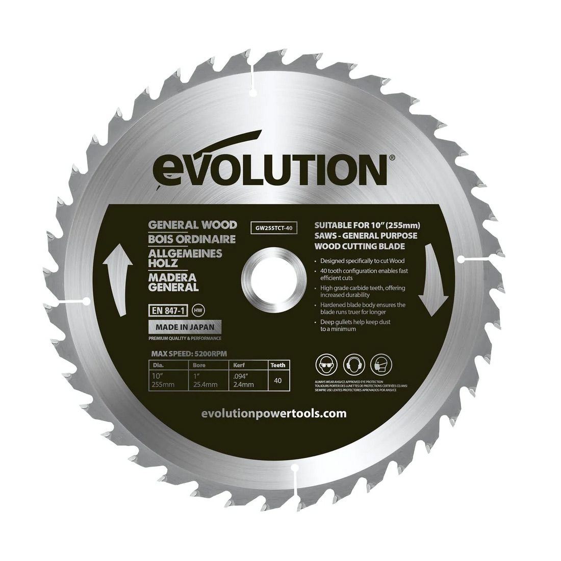 mihito☆ Evolution GW255TCT General Wood Saw Blade 255mm x 25.4mm x 40T