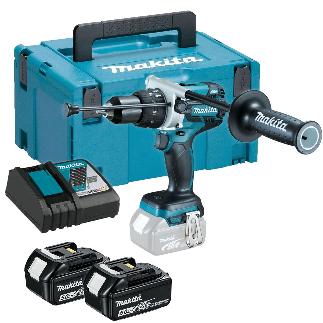 Makita DHP481RTJ 18 V Li-Ion LXT Brushless Combi Drill complete with 2 x 5.0 Ah Li-Ion Batteries And Charger In A Makpac Case 