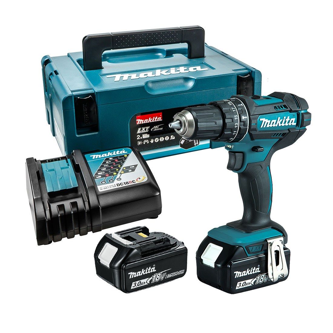 Makita DHP482Z LXT 18V Combi Drill with 1 x 3.0Ah Battery Case & Inlay Charger 