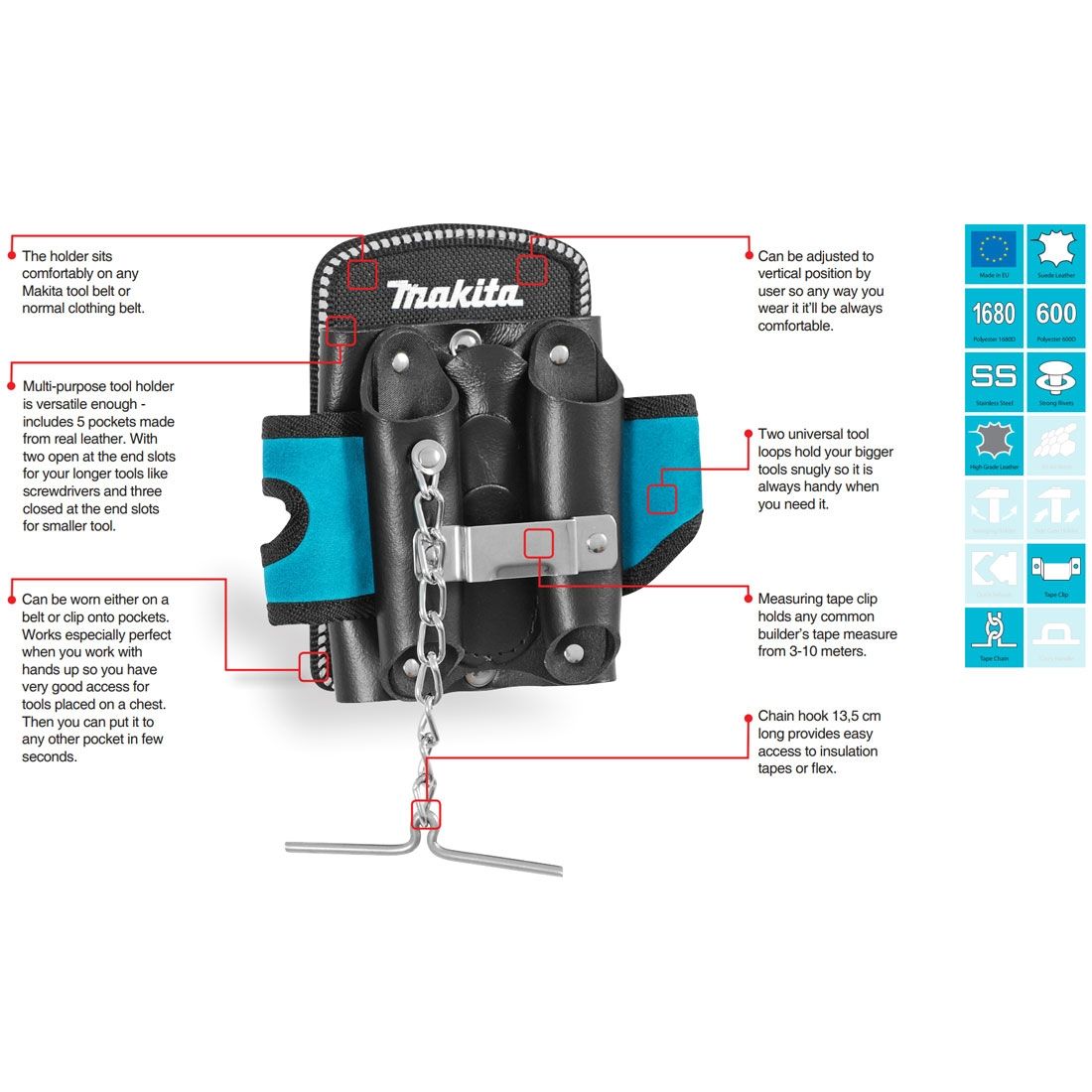 Makita P-71881 Blue Collection Electricians Mate Tool & Tape Holder Belt Clip 