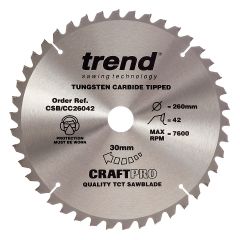 Trend CSB/CC26042 CraftPro Saw Blade Crosscut 260mm x 42 Teeth x 30mm