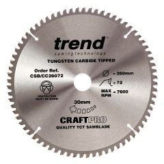 Trend CSB/CC26072 CraftPro Saw Blade Crosscut 260mm x 72 Teeth x 30mm