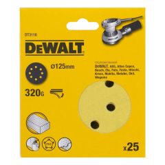 DeWalt DT3118-QZ ROS QUICK FIT Sanding Discs 125mm 320 Grit x25 Pcs for DCW210N & DWE6423
