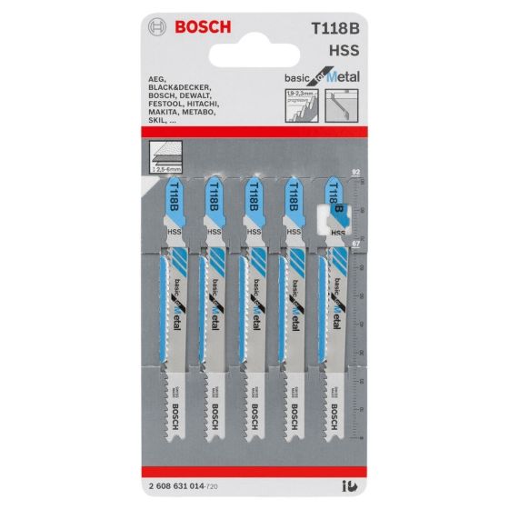 Bosch T118B Jigsaw Blades x5 for Metal 2608631014
