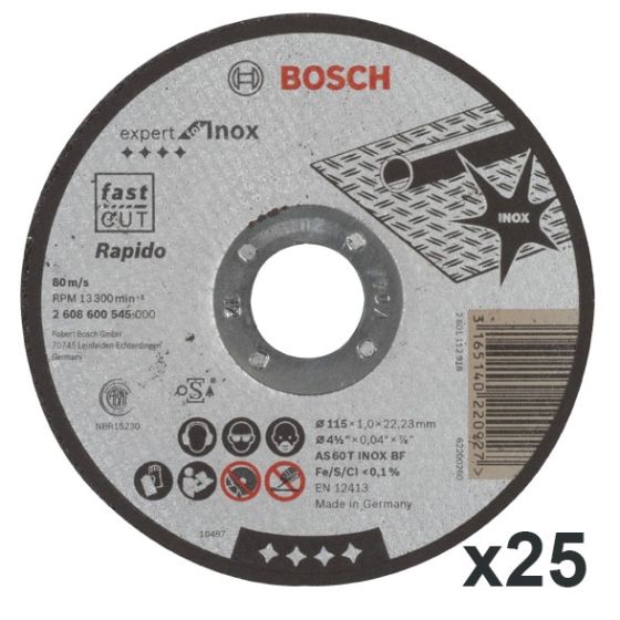 Bosch Rapido Straight Cutting Disc Expert for Inox 115mm x25 Pcs
