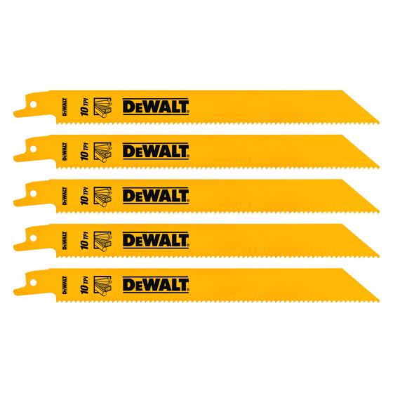DeWalt DT90383-QZ BIM Reciprocating General Purpose Saw Blades 203mm 10TPI x5 Pcs
