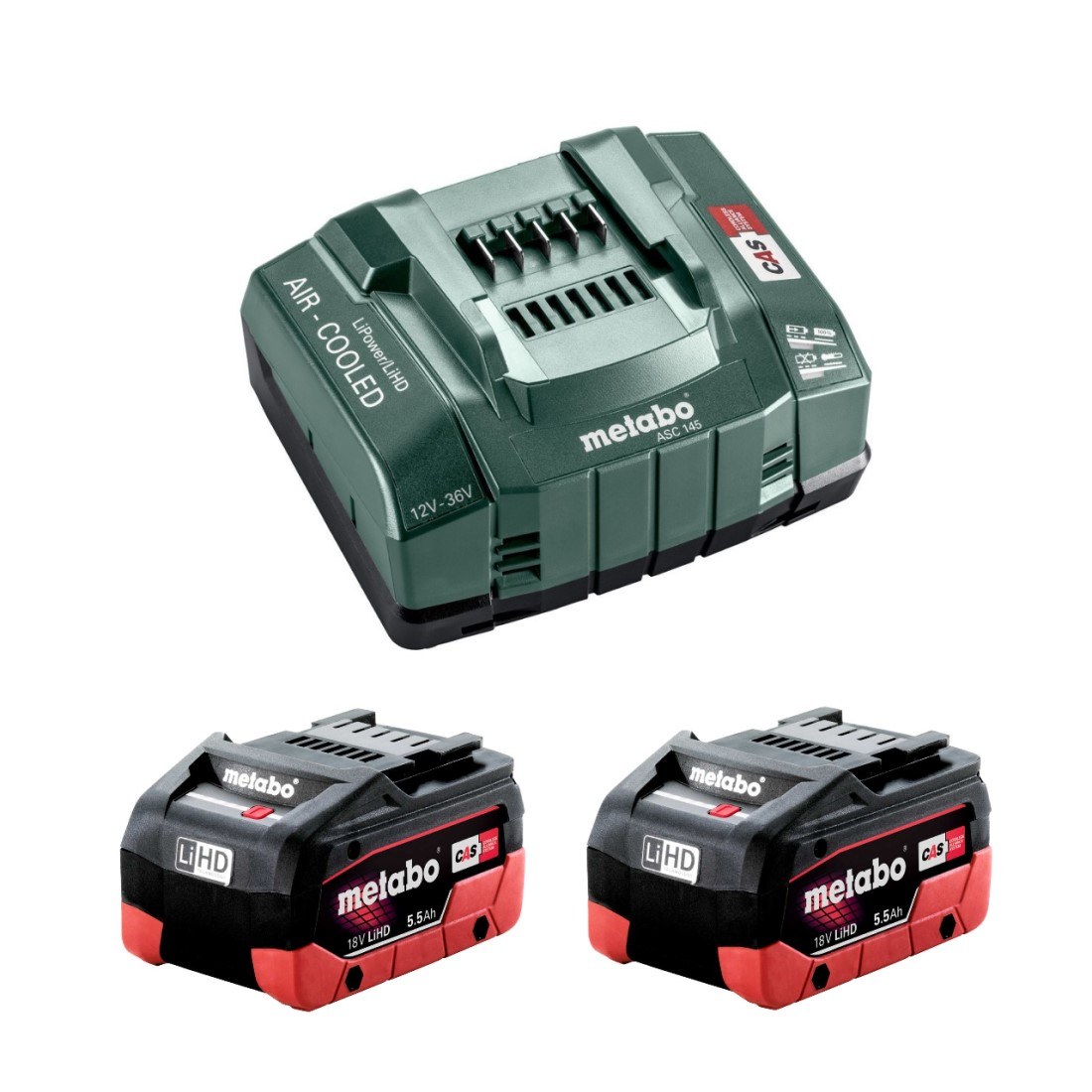 Powertool Batteries 18v LiHD 2x inc | ASC 685122380 Basic 145 World 5.5Ah & Set Charger Metabo